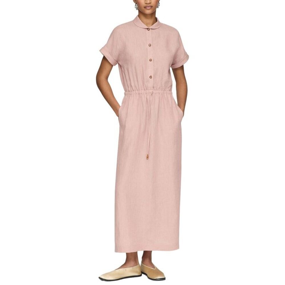 Lafayette 148 New York Womens Claudine Collar Drawstring Dress, Pink